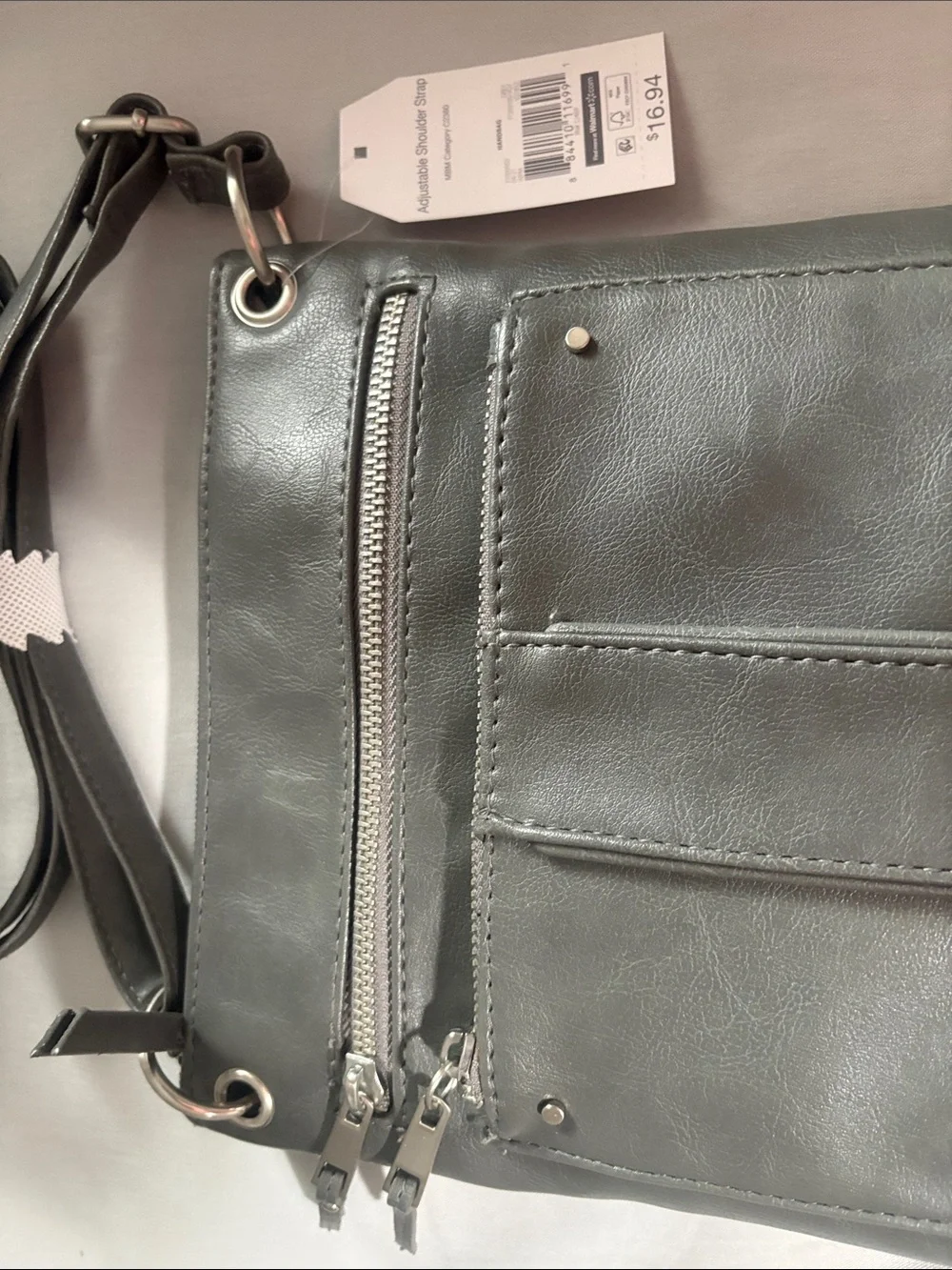 Time and Tru Gray Faux Leather Crossbody with Dual Front Zips    New with tags